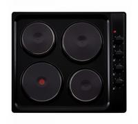 Cookology SEP602BK 60cm Cooktop Solid Plate Electric Hotplate Hob in Black - 4 Cooking Zones - Built-in Worktop - 6 Heat Settings - Rotary Dials