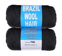 COOKOO 2 Rolls Natural Black Brazilian Wool Hair Yarn for Hair Crochet Braiding Braids Twisted Warps Senegalese Jumbo Twisted Braids Artificial Braids Box Braids Knitting Hair Braids
