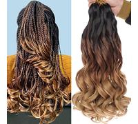 COOKOO 9 Pack Pre Stretched French Curls Braiding Hair 10 Inch Ombre Brown to Blonde Goddess Box Braids with Curly Ends Loose Wavy Crochet Braids Hair Wavy Synthetic Braiding Hair Extensions 1B/30/27#
