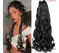 COOKOO 9 Packs 75g/Pack French Curl Braiding Hair 55cm Natural Black Pre Stretched Bouncy Curly Braids French Curls Synthetic Hair Extensions for Boho Braids #1B