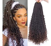 COOKOO Pack of 8 Boho Box Braids Crochet Hair for Black Woman 18 Inch Synthetic Afro Goddess Box Braids Curly Ends Crochet Hair Pre Looped Ombre Brown Bohemian Afro Twist Braiding Hair T30#