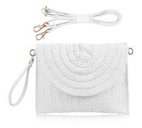 COOKOOKY Straw Clutch Handbag Summer Beach Straw Purse for Women woven Envelope Bag…, Pure White