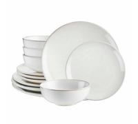 Cooks Professional 12 Piece Nordic Dinnerware Set - 4 X Dinner Plates, Side Plates & Cereal Bowls - Reactive Glaze Stoneware - White