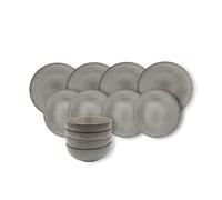 Cooks Professional 12 Piece Nordic Reactive Glaze Dinnerware Set | Includes 4 x Dinner Plates, 4 x Side Plates & 4 x Cereal Bowls | Microwave & Dishwasher Safe Ceramic Stoneware Dinner Set | Grey