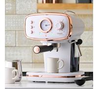 Cooks Professional 15-Bar Retro Espresso Coffee Machine with Frothing Steam Wand, Built-In Temperature Gauge, 1.2L Water Tank & Stainless Steel Drip Tray | White & Copper