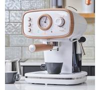 Cooks Professional 15-Bar Retro Espresso Coffee Machine with Frothing Steam Wand, Built-In Temperature Gauge, 1.2L Water Tank & Stainless Steel Drip Tray | Nordic White