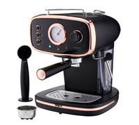 Cooks Professional 15-Bar Retro Espresso Coffee Machine With Steam Wand, Temperature Gauge & 1.2L Water Tank - Black & Copper