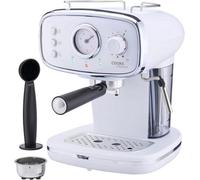Cooks Professional 15-Bar Retro Espresso Coffee Machine With Steam Wand, Temperature Gauge & 1.2L Water Tank - White & Silver