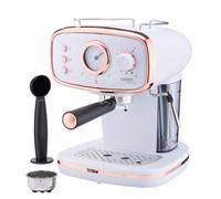 Cooks Professional 15-Bar Retro Espresso Coffee Machine With Steam Wand, Temperature Gauge & 1.2L Water Tank - White & Copper