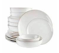 Cooks Professional 16 Piece Nordic Dinnerware Set - 4 X Dinner & Side Plates, Cereal & Pasta Bowls - Reactive Glaze Stoneware - White