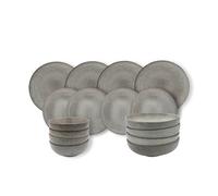 Cooks Professional 16 Piece Nordic Reactive Glaze Dinnerware Set | 4X Dinner Plates, 4X Side Plates, 4X Cereal Bowls & 4X Pasta Bowls | Microwave & Dishwasher Safe Ceramic Stoneware Dinner Set | Grey