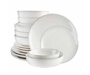Cooks Professional 16 Piece Nordic Dinnerware Set - 4 X Dinner & Side Plates, Cereal & Pasta Bowls - Reactive Glaze Stoneware - White