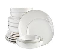 Cooks Professional 16 Piece Nordic Reactive Glaze Dinnerware Set | 4x Dinner Plates, 4x Side Plates, 4x Cereal Bowls & 4x Pasta Bowls | Microwave & Dishwasher Safe Ceramic Stoneware Dinner Set | White