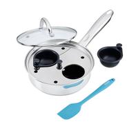 Cooks Professional 2 Cup Stainless Steel Egg Poacher Pan with Spatula, Glass Lid, Non-Stick Coating & Stay Cool Handles | Versatile Egg Poaching or Sauté Cooking Pot | All Hobs Compatible & Oven Safe