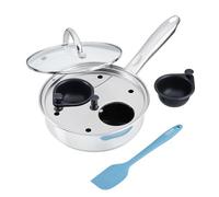 Cooks Professional 2 Cup Stainless Steel Egg Poacher Pan with Spatula, Glass Lid, Non-Stick Coating & Stay Cool Handles | Versatile Egg Poaching or Sauté Cooking Pot | All Hobs Compatible & Oven Safe