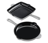 Cooks Professional 2 Piece Cast Iron Frying Pan & Skillet Set | Heavy-Duty Cooking Pans with Enamel Interior | Oven Safe to 260°C, Induction & All Hob Compatible | PFAS, PFOA & PTFE-Free | Grey