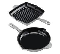 Cooks Professional 2 Piece Cast Iron Frying Pan & Skillet Set | Heavy-Duty Cooking Pans with Enamel Interior | Oven Safe to 260°C, Induction & All Hob Compatible | PFAS, PFOA & PTFE-Free | Grey