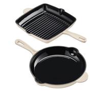 Cooks Professional 2 Piece Cast Iron Frying Pan & Skillet Set | Heavy-Duty Cooking Pans with Enamel Interior | Oven Safe to 260°C, Induction & All Hob Compatible | PFAS, PFOA & PTFE-Free | White
