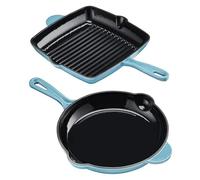 Cooks Professional 2 Piece Cast Iron Frying Pan & Skillet Set | Heavy-Duty Cooking Pans with Enamel Interior | Oven Safe to 260°C, Induction & All Hob Compatible | PFAS, PFOA & PTFE-Free | Teal