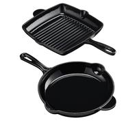 Cooks Professional 2 Piece Cast Iron Frying Pan & Skillet Set | Heavy-Duty Cooking Pans with Enamel Interior | Oven Safe to 260°C, Induction & All Hob Compatible | PFAS, PFOA & PTFE-Free | Black