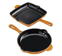 Cooks Professional 2 Piece Cast Iron Frying Pan & Skillet Set | Heavy-Duty Cooking Pans with Enamel Interior | Oven Safe to 260°C, Induction & All Hob Compatible | PFAS, PFOA & PTFE-Free | Orange