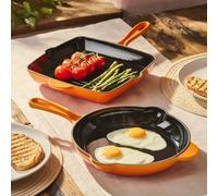 Cooks Professional 2 Piece Cast Iron Frying Pan & Skillet Set | Heavy-Duty Cooking Pans with Enamel Interior | Oven Safe to 260°C, Induction & All Hob Compatible | PFAS, PFOA & PTFE-Free | Orange