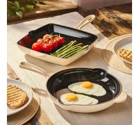 Cooks Professional 2 Piece Cast Iron Frying Pan & Skillet Set | Heavy-Duty Cooking Pans with Enamel Interior | Oven Safe to 260°C, Induction & All Hob Compatible | PFAS, PFOA & PTFE-Free | Ivory