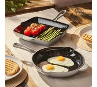 Cooks Professional 2 Piece Cast Iron Frying Pan & Skillet Set With Enamel Interior - Oven Safe, Suitable For All Hobs - Grey