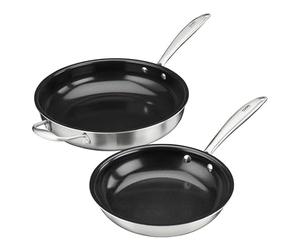 Cooks Professional 2 Piece Tri-Ply Frying Pan Set | 22 & 28cm Aluminum & Stainless-Steel Cooking Pans with Non-Stick Ceramic Coating | Compatible with All Hobs Inc Induction & Oven Safe