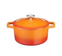 Cooks Professional Cast Iron Casserole Dish 20cm Oven Proof Enamelled Pan with Lid Orange