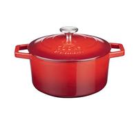 Cooks Professional Cast Iron Casserole Dish 20cm Oven Proof Enamelled Pan with Lid Red