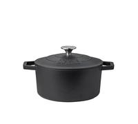 Cooks Professional 20cm Cast Iron Casserole Dish 2.8L with Lid & Handles | Colourful Modern Design Enamelled Cooking Pan Pot | Suitable For All Hobs Inc Induction | Oven & Grill Safe | Matt Black