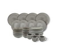 Cooks Professional 24 Piece Nordic Dinnerware Set - 4 X Dinner & Side Plates, Cereal, Pasta & Dipping Bowls & Mugs - Reactive Glaze Stoneware - Grey