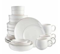 Cooks Professional 24 Piece Nordic Dinnerware Set | 4 of Each Dinner Plates, Side Plates, Cereal Bowls, Pasta Bowls, Dipping Dishes & Mugs | Microwave & Dishwasher Safe Stoneware Dinner Set | White
