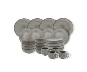 Cooks Professional 24 Piece Nordic Dinnerware Set - 4 X Dinner & Side Plates, Cereal, Pasta & Dipping Bowls & Mugs - Reactive Glaze Stoneware - Grey