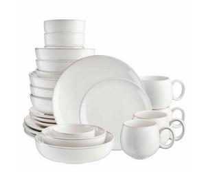 Cooks Professional 24 Piece Nordic Dinnerware Set - 4 X Dinner & Side Plates, Cereal, Pasta & Dipping Bowls & Mugs - Reactive Glaze Stoneware - White