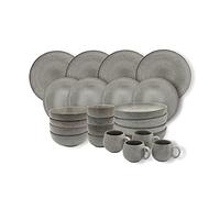 Cooks Professional 24 Piece Nordic Dinnerware Set | 4 of Each Dinner Plates, Side Plates, Cereal Bowls, Pasta Bowls, Dipping Dishes & Mugs | Microwave & Dishwasher Safe Stoneware Dinner Set | Grey