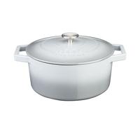 Cooks Professional 26cm Cast Iron Casserole Dish 5.8L with Lid & Handles | Colourful Modern Design Enamelled Cooking Pan Pot | Suitable For All Hobs Inc Induction | Oven & Grill Safe | Grey