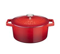 Cooks Professional Cast Iron Casserole Dish 26cm Oven Proof Enamelled Pan with Lid Red
