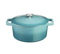 Cooks Professional Cast Iron Casserole Dish 26cm Oven Proof Enamelled Pan with Lid Teal