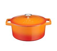 Cooks Professional Cast Iron Casserole Dish 26cm Oven Proof Enamelled Pan with Lid orange