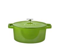 Cooks Professional 26cm Cast Iron Casserole Dish 5.8L with Lid & Handles | Colourful Modern Design Enamelled Cooking Pan Pot | Suitable For All Hobs Inc Induction | Oven & Grill Safe | Green