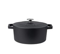 Cooks Professional 26cm Cast Iron Casserole Dish 5.8L with Lid & Handles | Colourful Modern Design Enamelled Cooking Pan Pot | Suitable For All Hobs Inc Induction | Oven & Grill Safe | Matt Black