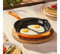 Cooks Professional 26cm Cast Iron Frying Pan | Round Heavy-Duty Skillet Cooking Pan with Enamel Interior | Oven Safe to 260°C, Induction & All Hob Compatible | PFAS, PFOA & PTFE-Free | Orange