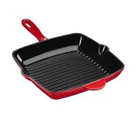 Cooks Professional 26cm Cast Iron Skillet Pan | Square Heavy Duty Grill Griddle Frying Pan with Enamel Interior | Oven Safe to 260°C, Induction & All Hob Compatible | PFAS, PFOA & PTFE-Free | Red