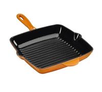 Cooks Professional 26cm Cast Iron Skillet Pan | Square Heavy Duty Grill Griddle Frying Pan with Enamel Interior | Oven Safe to 260°C, Induction & All Hob Compatible | PFAS, PFOA & PTFE-Free | Orange