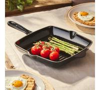 Cooks Professional 26cm Cast Iron Skillet Pan | Square Heavy Duty Grill Griddle Frying Pan with Enamel Interior | Oven Safe to 260°C, Induction & All Hob Compatible | PFAS, PFOA & PTFE-Free | Black