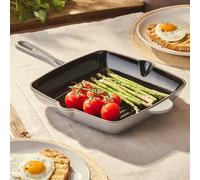 Cooks Professional 26cm Cast Iron Skillet Pan | Square Heavy Duty Grill Griddle Frying Pan with Enamel Interior | Oven Safe to 260°C, Induction & All Hob Compatible | PFAS, PFOA & PTFE-Free | Grey
