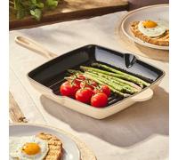 Cooks Professional 26cm Cast Iron Skillet Pan | Square Heavy Duty Grill Griddle Frying Pan with Enamel Interior | Oven Safe to 260°C, Induction & All Hob Compatible | PFAS, PFOA & PTFE-Free | White