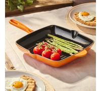 Cooks Professional 26cm Cast Iron Skillet Pan | Square Heavy Duty Grill Griddle Frying Pan with Enamel Interior | Oven Safe to 260°C, Induction & All Hob Compatible | PFAS, PFOA & PTFE-Free | Orange